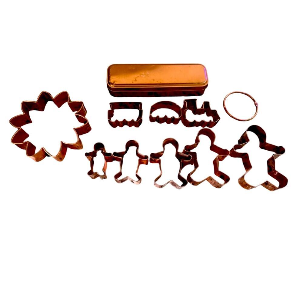 Copper Colored Cookie Cutters Varied Sizes of Gingerbread men, Flower and Train